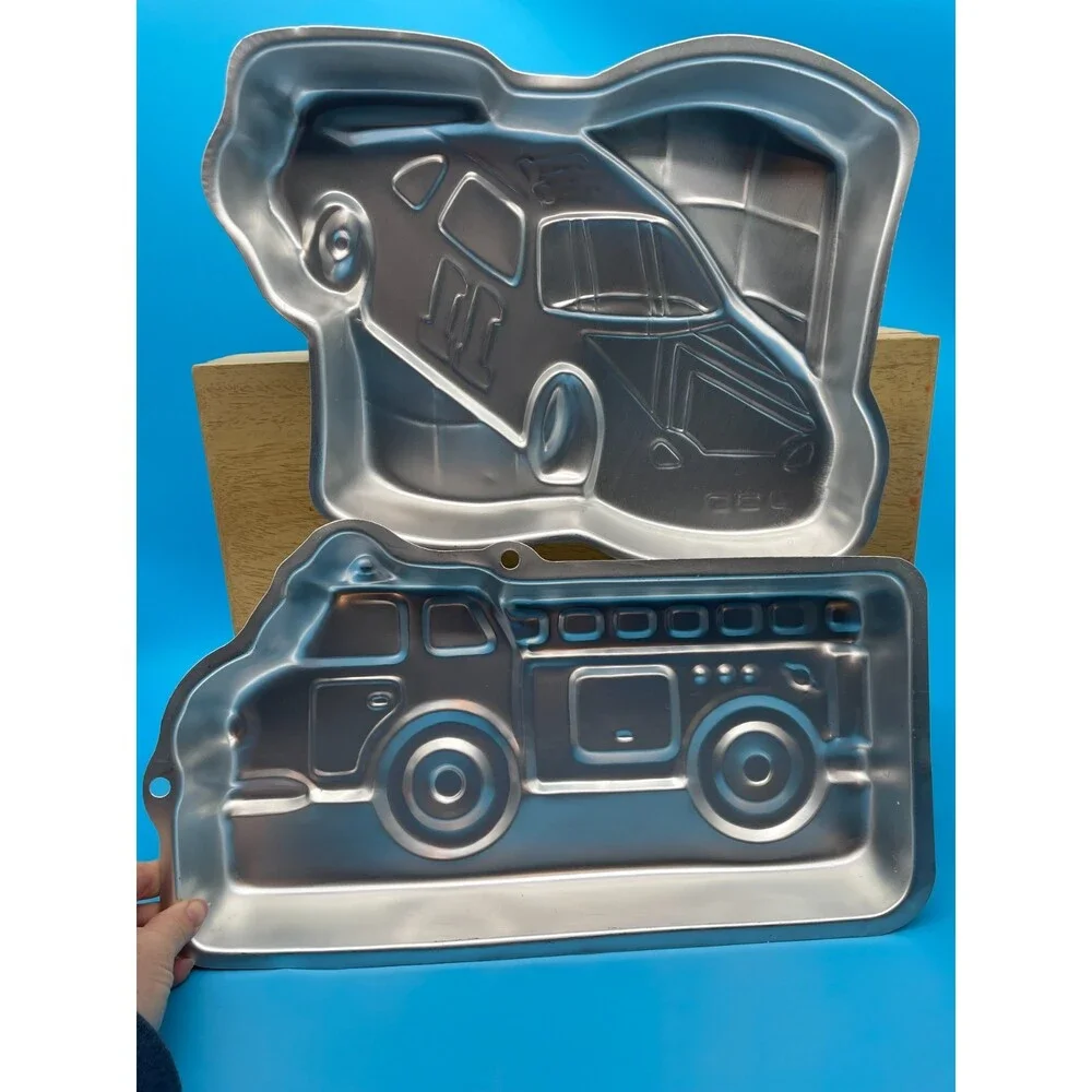 Vtg Wilton Racecar & Firetruck Cake Pan Molds 1997 & 2002 #2105-1350 & 2105-2061